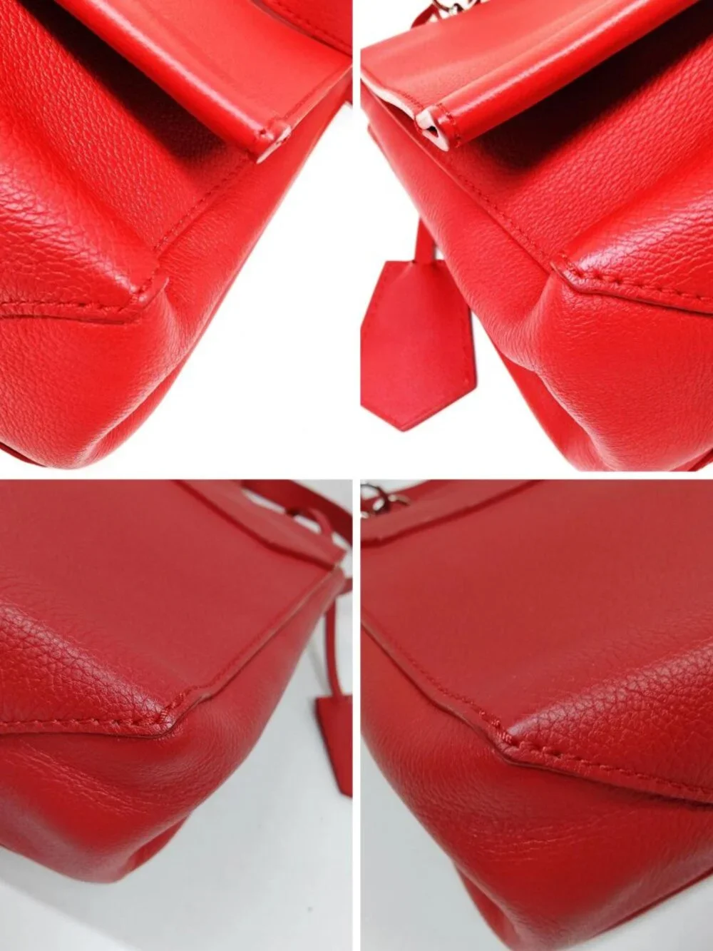 Authentic Louis Vuitton Lockme II Red Calfskin Leather Top Handle Crossbody Bag